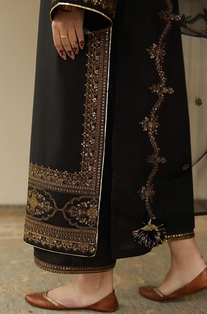 BLACK ELEGANCE - 3PC LAWN SEQUENCE EMBROIDERED JA-04