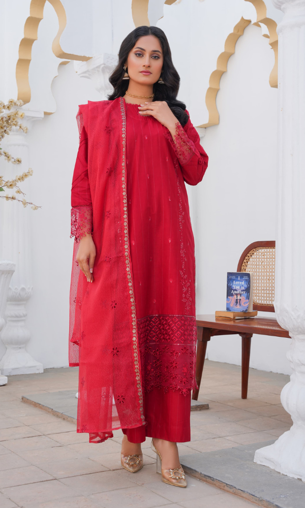 3 Piece Stitched Cotton Lawn Embroided Suit EJ-144