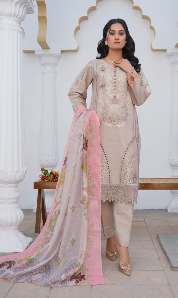 3 Piece Stitched Cotton Lawn Embroided Suit EJ-150