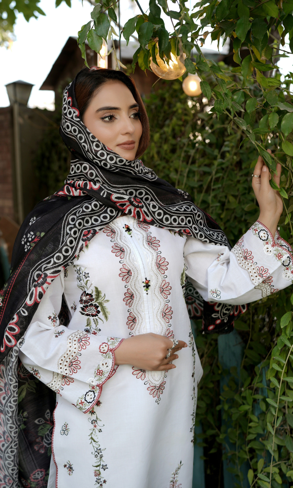 3 Piece Stitched Cotton Lawn Embroided Suit EJ-102
