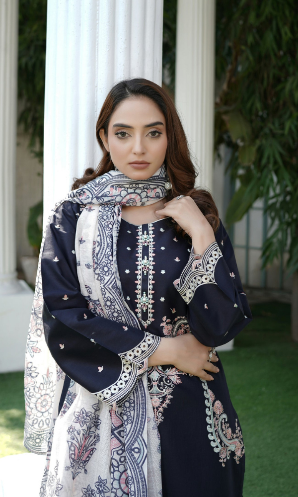 3 Piece Stitched Cotton Lawn Embroided Suit EJ-103