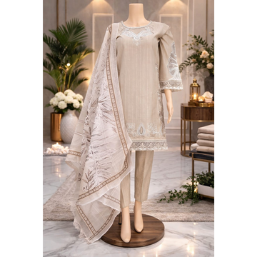 3 Piece Stitched Cotton Lawn Embroided-Suit EJ-214