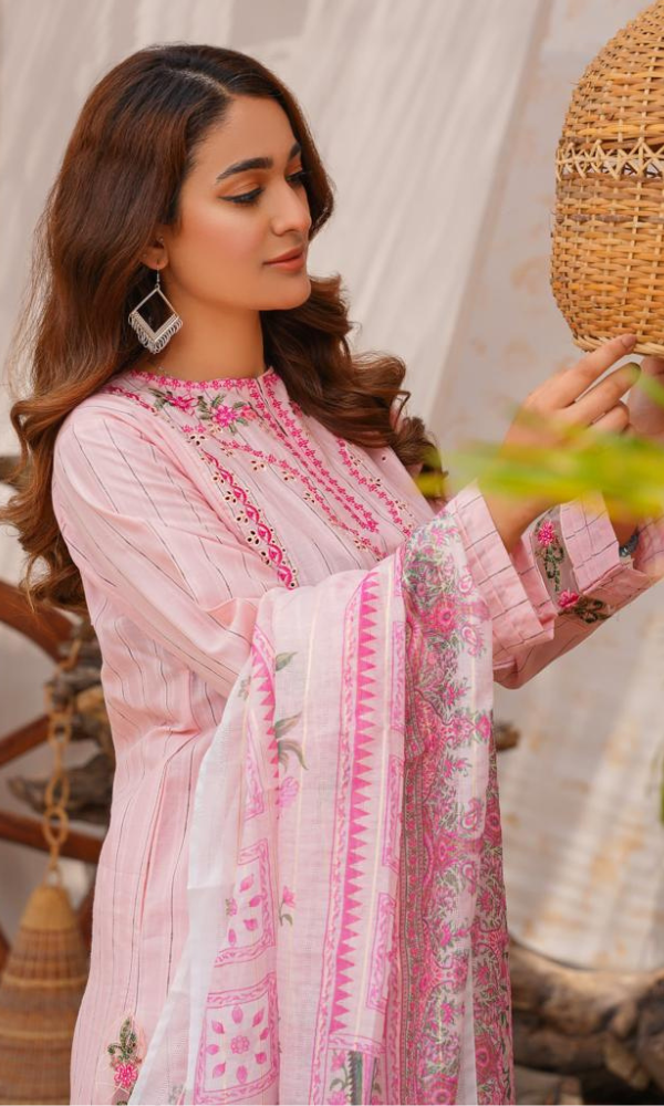 3 Piece Stitched Cotton Lawn Embroided Suit EJ-145