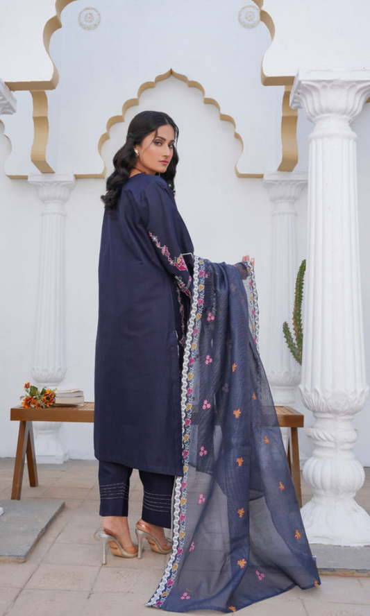 3 Piece Stitched Cotton Lawn Embroided Suit EJ-146