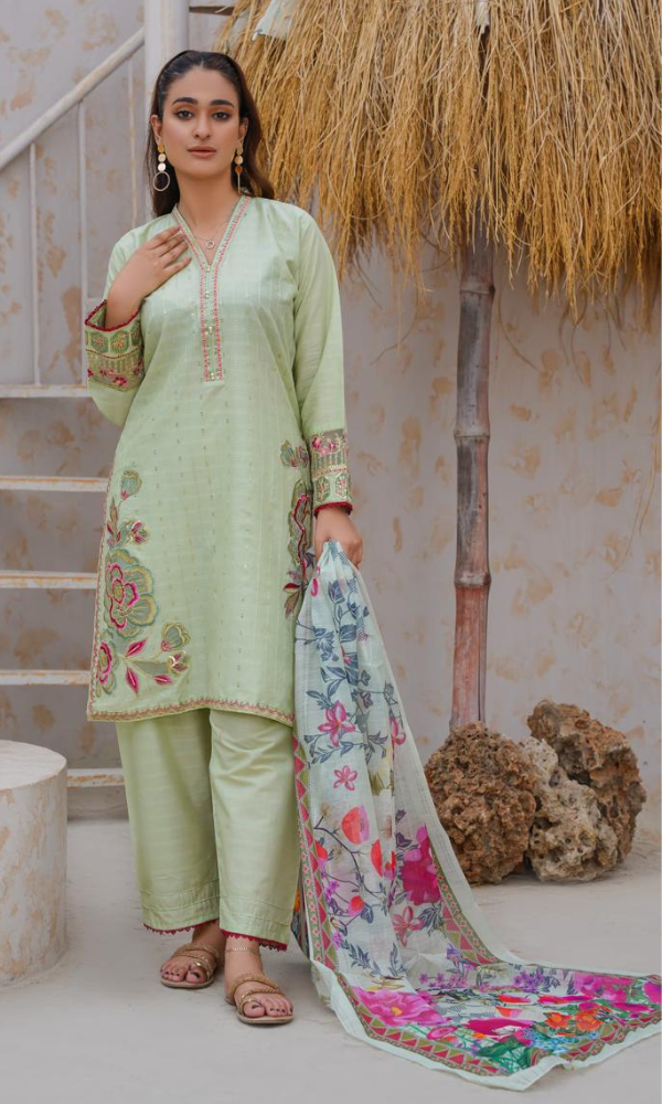 3 Piece Stitched Cotton Lawn Embroided Suit EJ-148