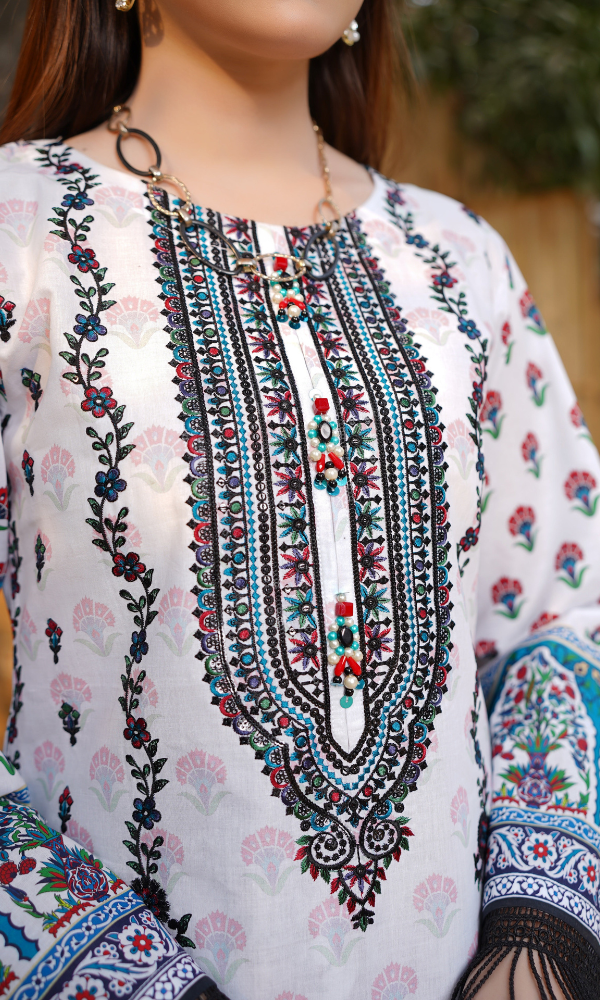 2 Piece Stitched Cotton Lawn Embroided-Suite EJ-116