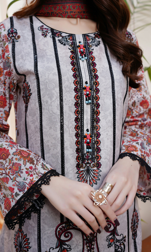 3 Piece Stitched Cotton Lawn Embroided-Suit EJ-126