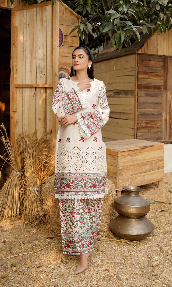 2 Piece Stitched Cotton Lawn Embroided Suit with Boring EJ-119