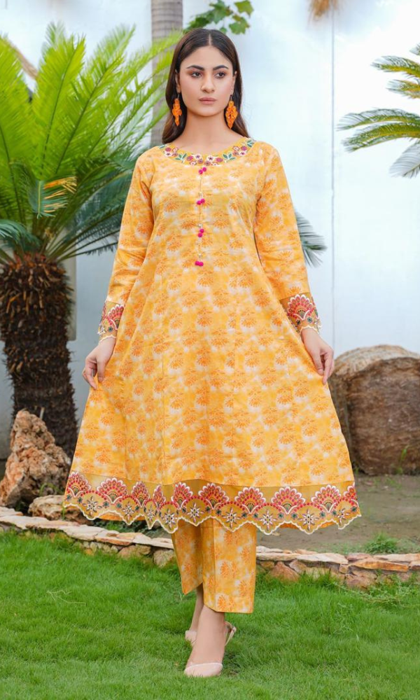 2 Piece Stitched Cotton Lawn Embroided-Frock EJ-141