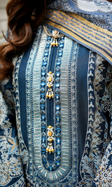 3 Piece Stitched Cotton Lawn Embroided Suit with Gold Print EJ-111