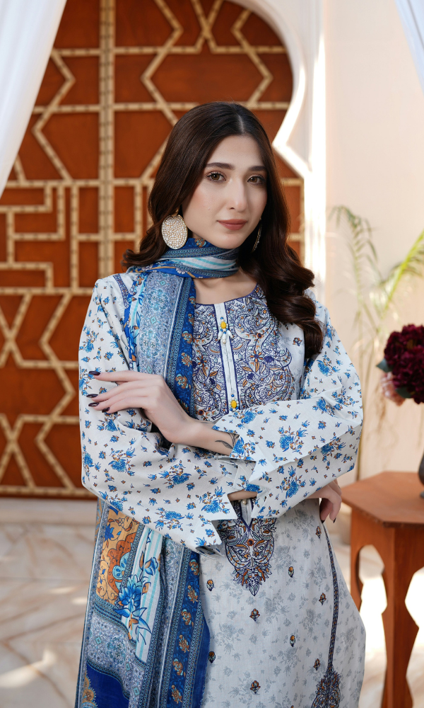 3 Piece Stitched Cotton Lawn Embroided-Suit EJ-125