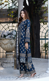 3 Piece Stitched Cotton Lawn Embroided Suit with Gold Print EJ-108
