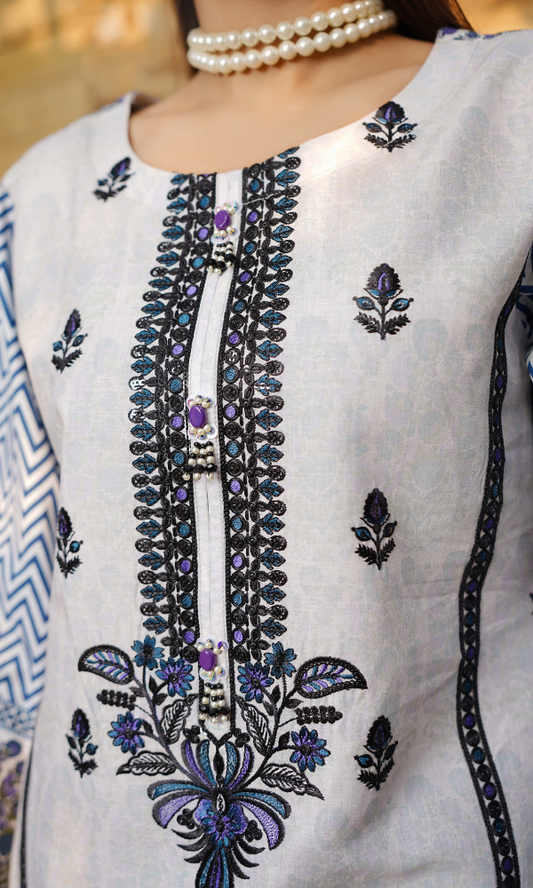 2 Piece Stitched Cotton Lawn Embroided Suit EJ-118
