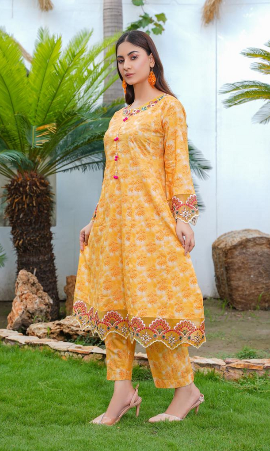 2 Piece Stitched Cotton Lawn Embroided-Frock EJ-141