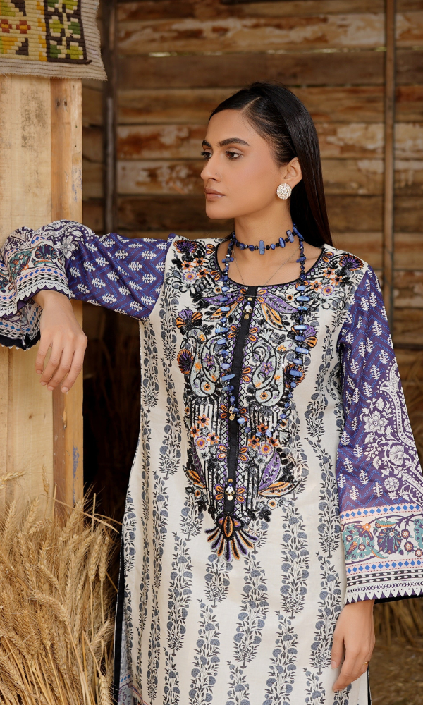 2 Piece Stitched Cotton Lawn Embroided-Suit EJ-122