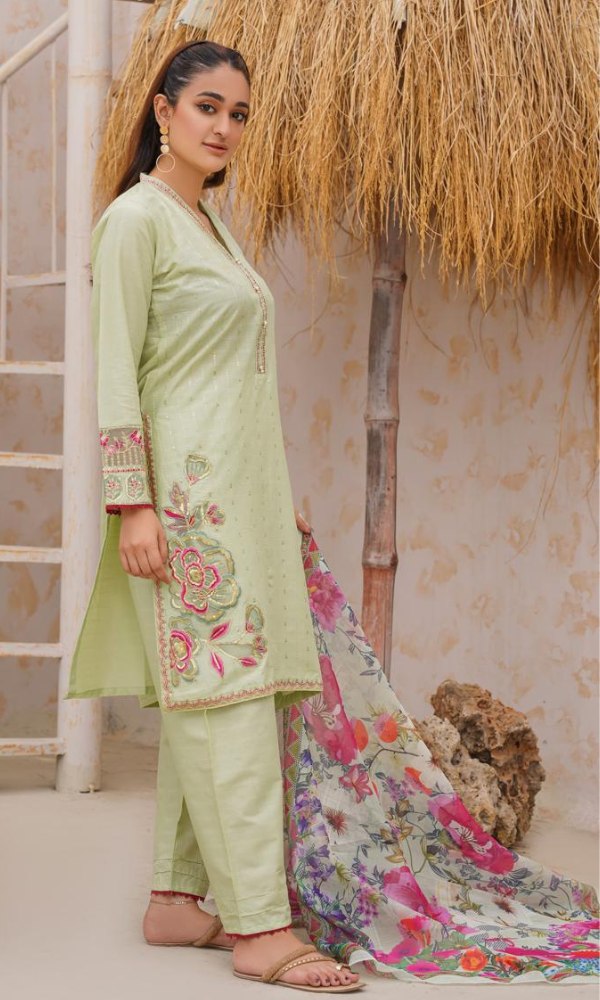 3 Piece Stitched Cotton Lawn Embroided Suit EJ-148