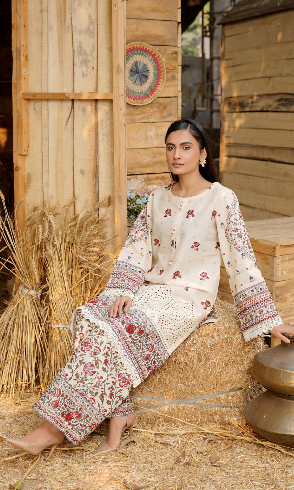 2 Piece Stitched Cotton Lawn Embroided Suit with Boring EJ-119