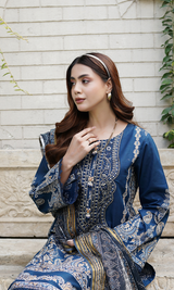 3 Piece Stitched Cotton Lawn Embroided-Suit with Gold Print EJ-109