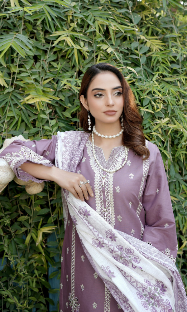 3 Piece Stitched Cotton Lawn Embroided Suit EJ-101