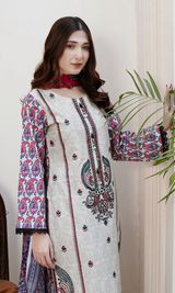 3 Piece Stitched Cotton Lawn Embroided-Suit EJ-128