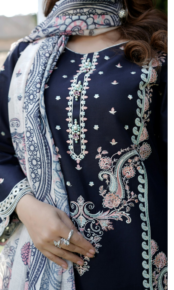 3 Piece Stitched Cotton Lawn Embroided Suit EJ-103