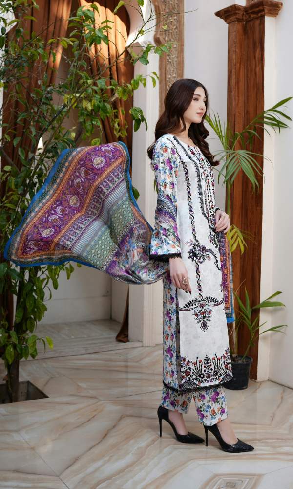 3 Piece Stitched Cotton Lawn Embroided-Suit EJ-123