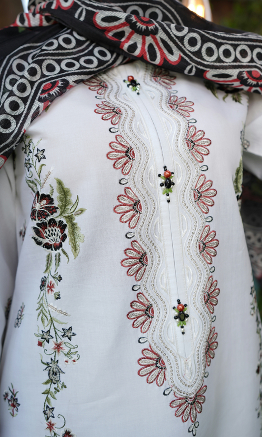 3 Piece Stitched Cotton Lawn Embroided Suit EJ-102