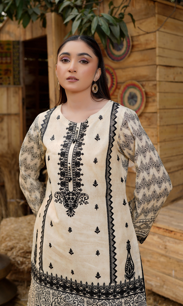 2 Piece Stitched Cotton Lawn Embroided-Suit EJ-114