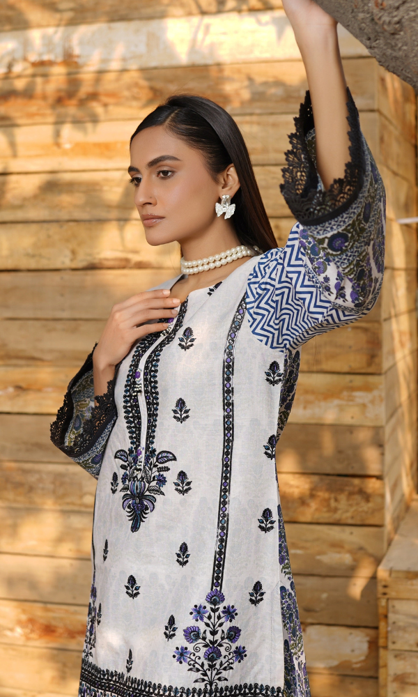 2 Piece Stitched Cotton Lawn Embroided Suit EJ-118