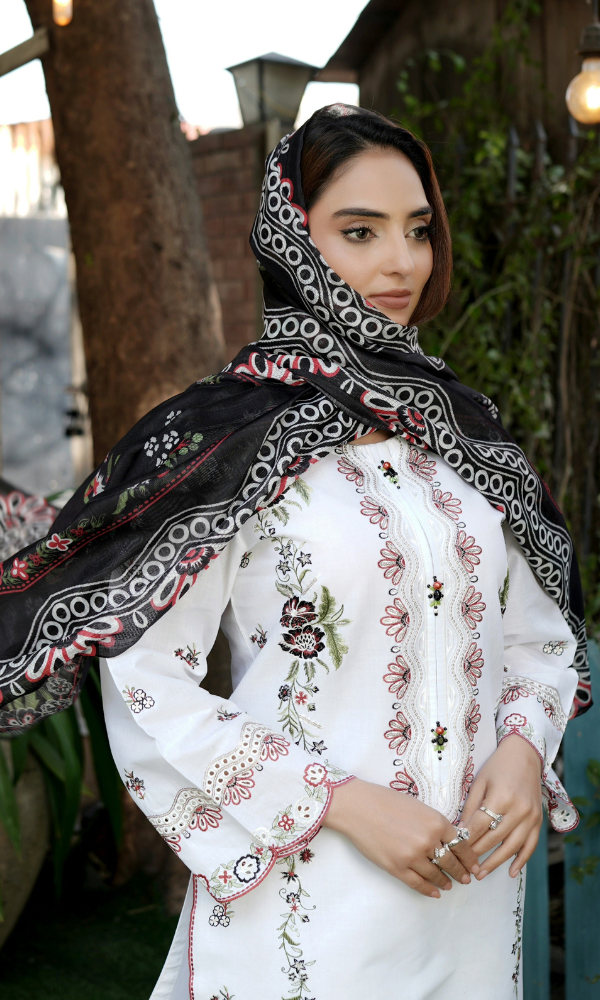 3 Piece Stitched Cotton Lawn Embroided Suit EJ-102