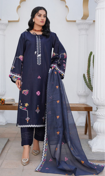 3 Piece Stitched Cotton Lawn Embroided Suit EJ-146