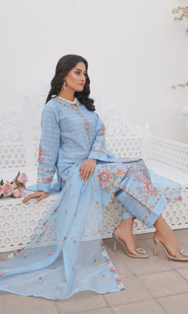 3 Piece Stitched Cotton Jaikad Embroided Suit EJ-137