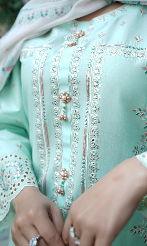 3 Piece Stitched Cotton Lawn Embroided-Suit- EJ-106