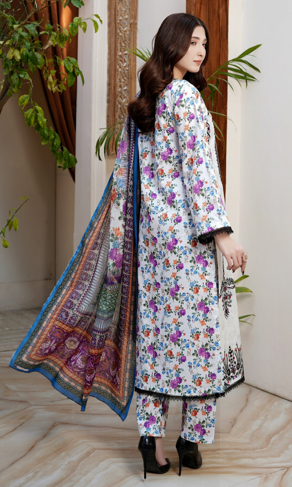 3 Piece Stitched Cotton Lawn Embroided-Suit EJ-123