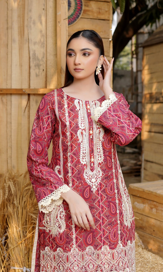 2 Piece Stitched Cotton Lawn Embroided Suit EJ-113