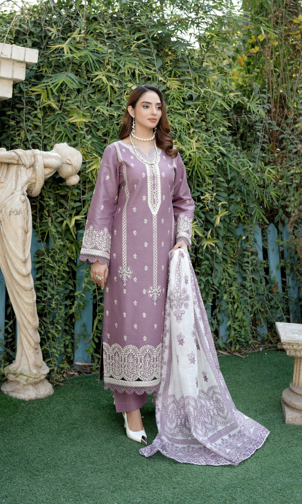 3 Piece Stitched Cotton Lawn Embroided Suit EJ-101