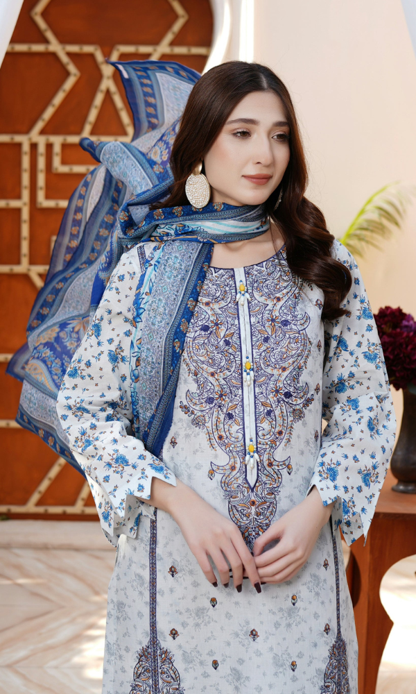 3 Piece Stitched Cotton Lawn Embroided-Suit EJ-125