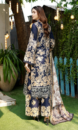 3 Piece Stitched Cotton Lawn Embroided-Suit- with Gold Print EJ-110