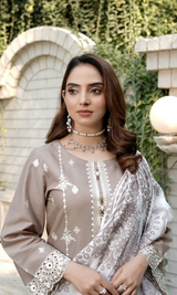 3 Piece Stitched Cotton Lawn Embroided Suit EJ-105