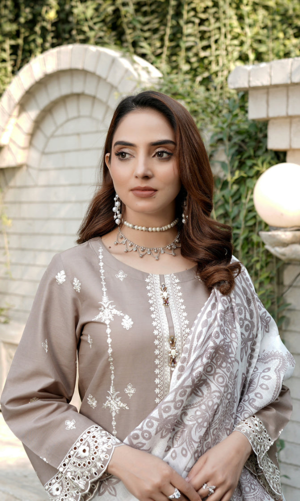 3 Piece Stitched Cotton Lawn Embroided Suit EJ-105