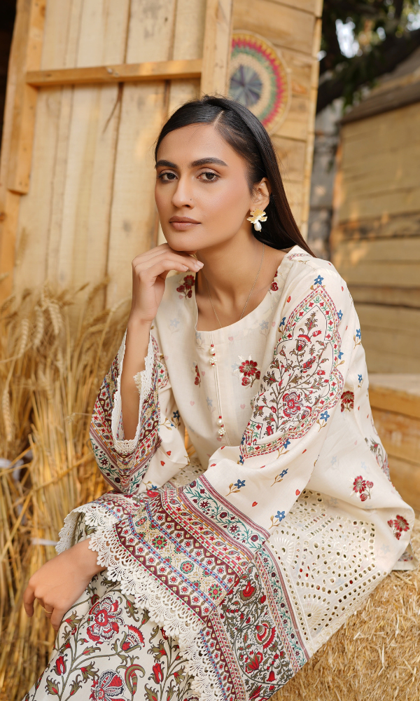 2 Piece Stitched Cotton Lawn Embroided Suit with Boring EJ-119