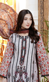 3 Piece Stitched Cotton Lawn Embroided-Suit EJ-126