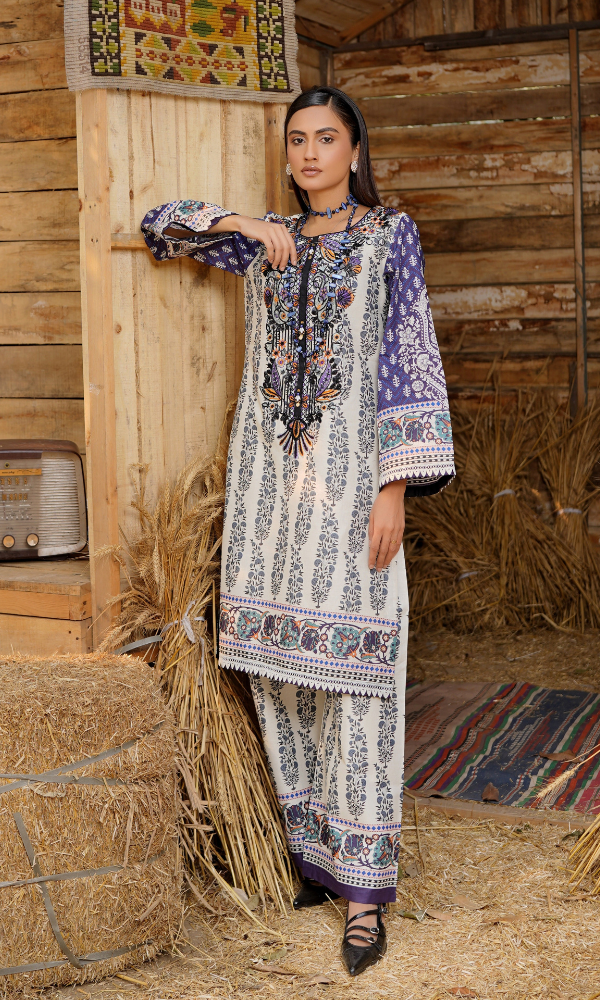 2 Piece Stitched Cotton Lawn Embroided-Suit EJ-122