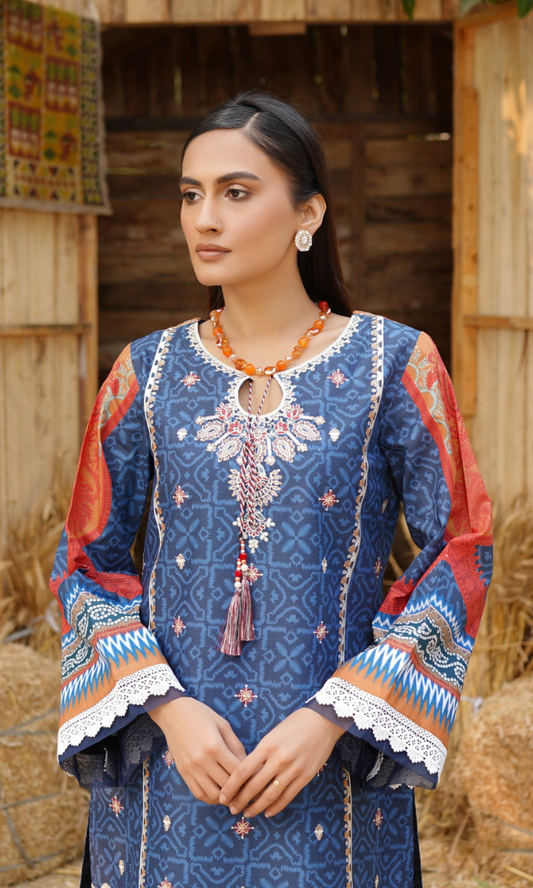 2 Piece Stitched Cotton Lawn Embroided Suit  EJ-115