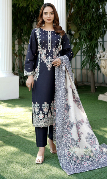 3 Piece Stitched Cotton  Embroided Suit EJ-103