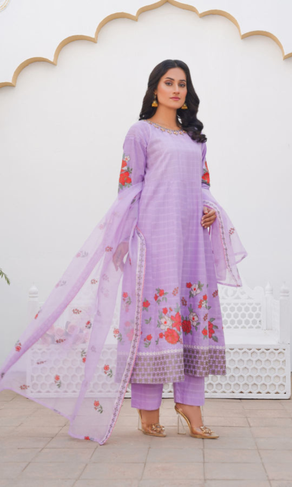 3 Piece Stitched Cotton Lawn Embroided Frock EJ-151