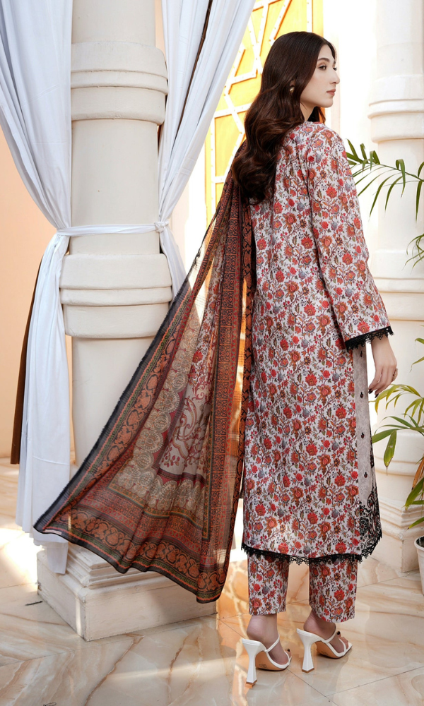 3 Piece Stitched Cotton Lawn Embroided-Suit EJ-126