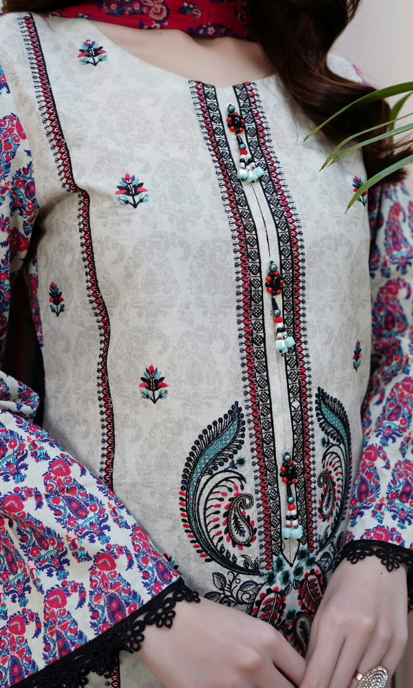 3 Piece Stitched Cotton Lawn Embroided-Suit EJ-128