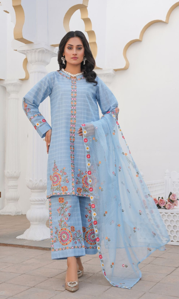 3 Piece Stitched Cotton Jaikad Embroided Suit EJ-137