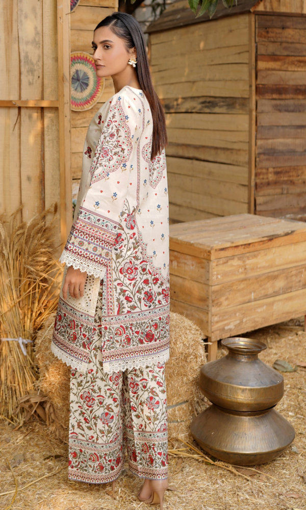 2 Piece Stitched Cotton Lawn Embroided Suit with Boring EJ-119